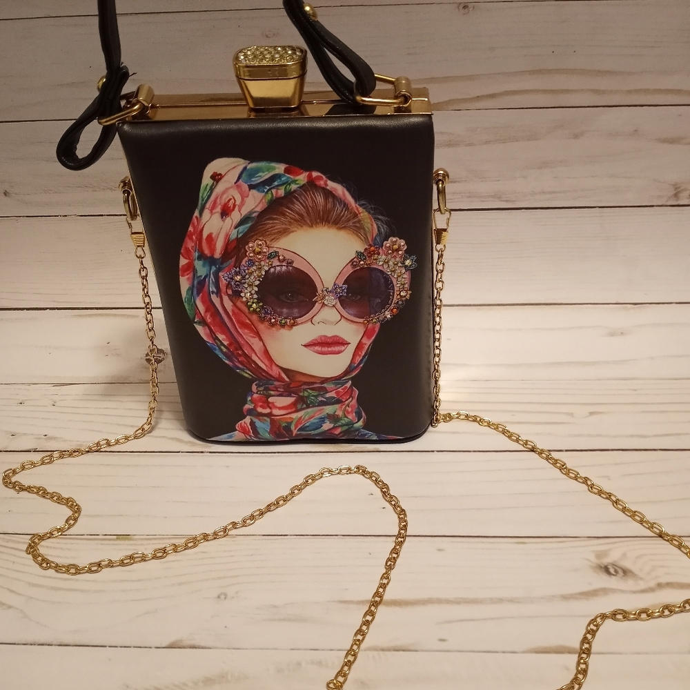 Clutch small purse with lady in sunglasses